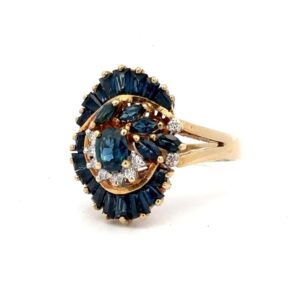 Estate Lady's Blue Sapphire & Diamond Ring 090274