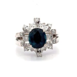 Estate Lady's Blue Sapphire & Diamond Ring 071991