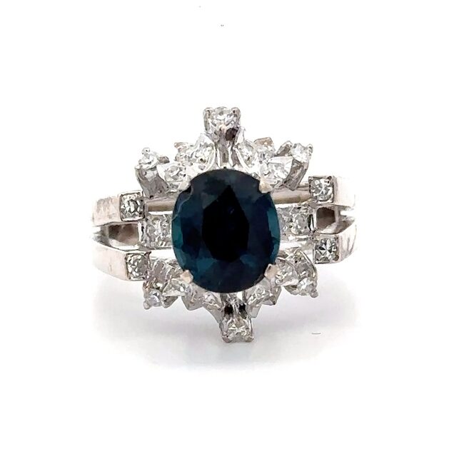Estate Lady's Blue Sapphire & Diamond Ring 071991