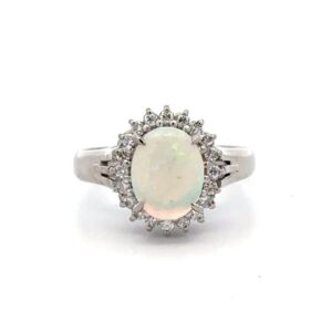 Estate Lady's Opal & Diamond Ring in Platinum 076484