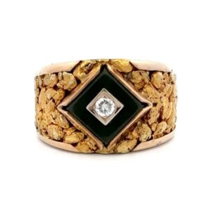 Estate Men's Nugget, Jade  & Diamond Ring 090415