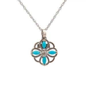 Estate 14k White Gold & Turquoise Pendant with Diamond 078031
