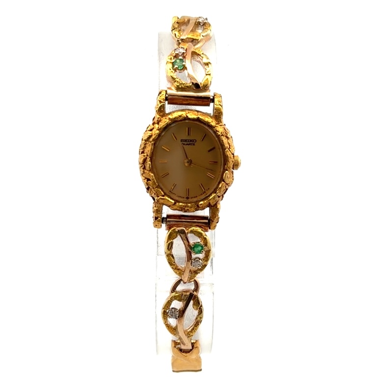 Seiko Womens Gold Nugget & Emerald Estate Watch 071984
