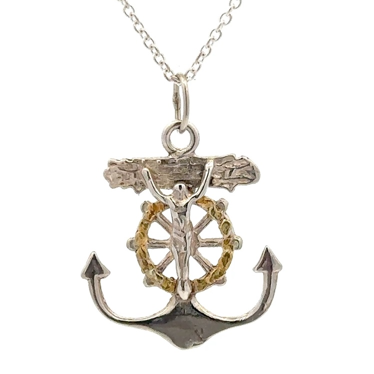 Sterling Silver & Gold Nugget Mariner Cross N025