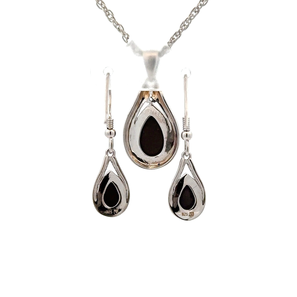 Ammolite Pendant & Earrings Sterling Silver Teardrop Set AMOLSSSETDANGDIA - Image 3