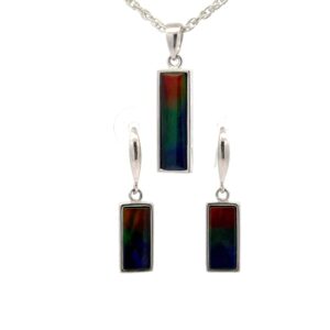 Ammolite Pendant & Earrings Sterling Silver Rectangle Set AMOLSSSETDANGREC