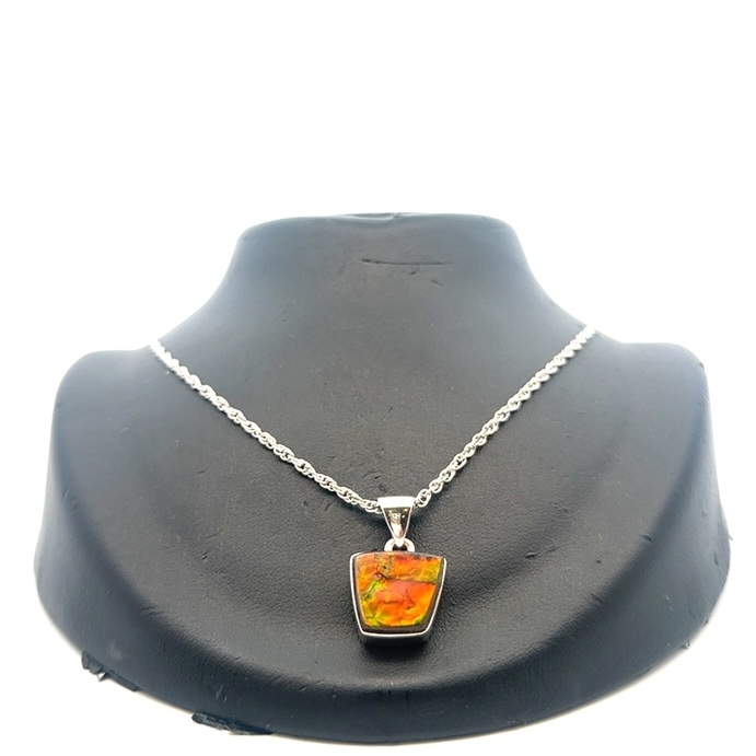 Ammolite & Sterling Silver Trapezoid Pendant PSSAMLITSMTRPZD