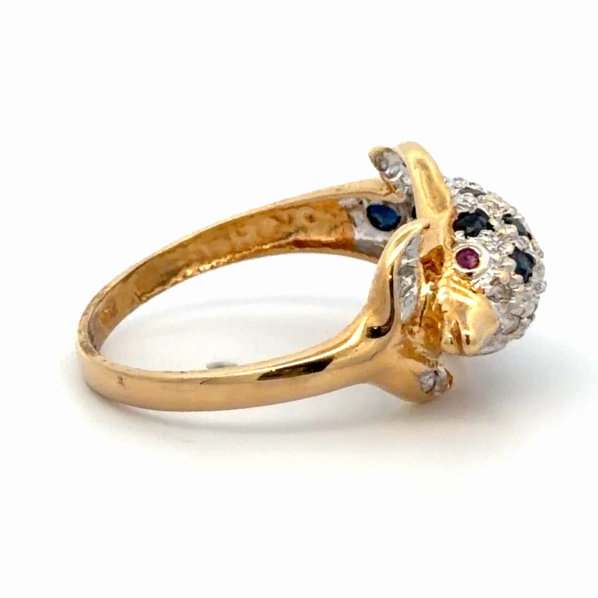Ladies Dolphin Diamond, Sapphire, & Ruby Estate Ring 090705 - Image 4