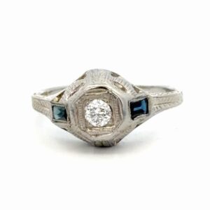 Ladies Diamond & Synthetic Sapphire Estate Ring 077328