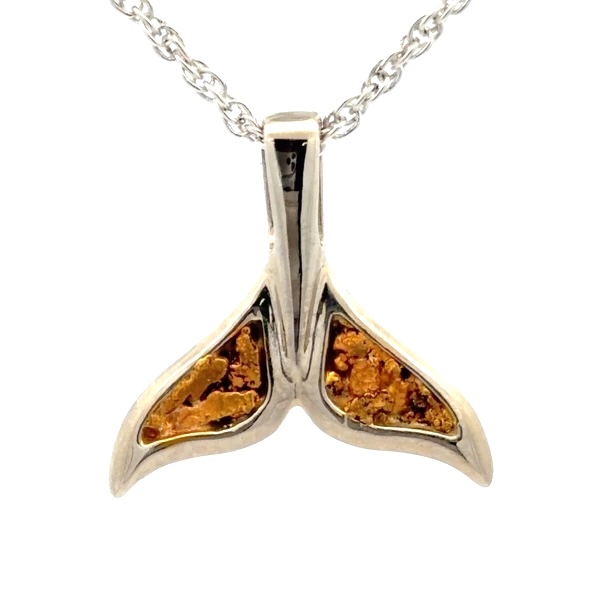 White Gold Gold Nugget Whale Tail Pendant