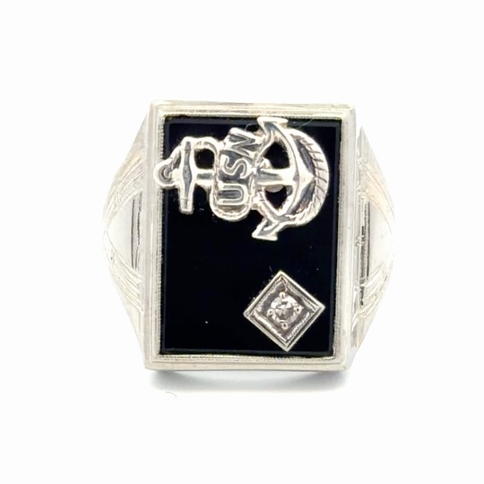 US Navy Black Onyx & Diamond Men's Estate Ring 078399