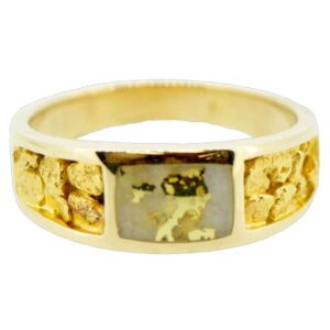3 Panel Gold Quartz & Nugget Ring, Alaska Mint