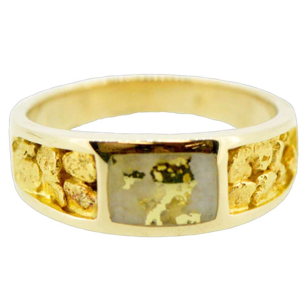 3 Panel Gold Quartz & Nugget Ring, Alaska Mint