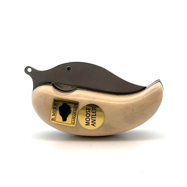Ulu Style Pocket Knife with Moose Antler Handle - Image 2