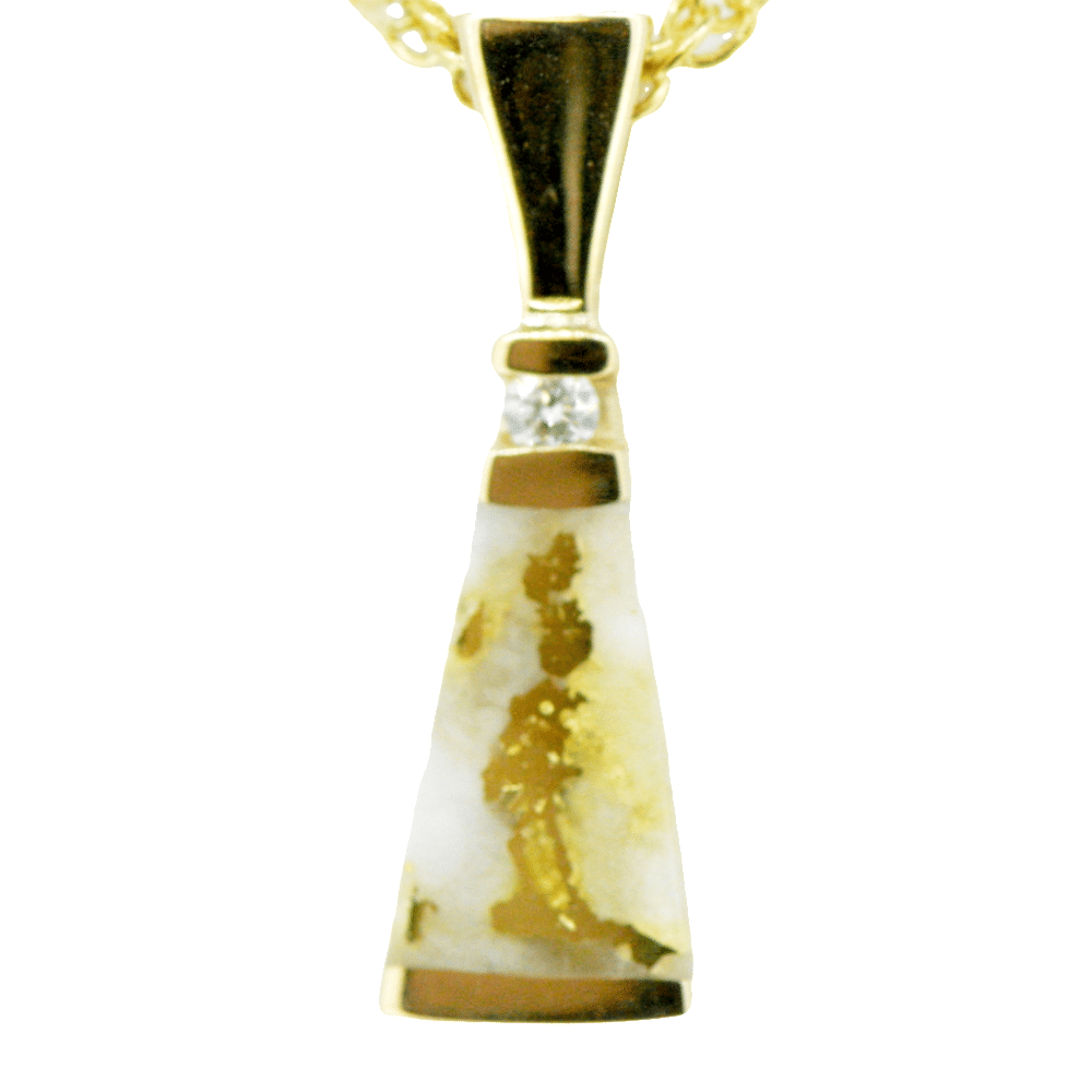 Gold Quartz Pyramid Shape & Diamond Pendant, Alaska Mint