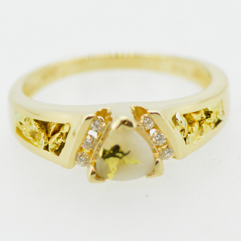 Ladies Gold Nugget, Quartz & Diamond Ring RL881D12NQ