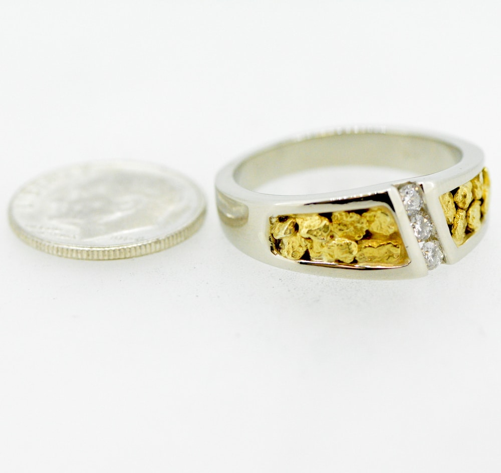 Men’s White Gold Nugget & Diamond Ring RM470D21W - Image 2
