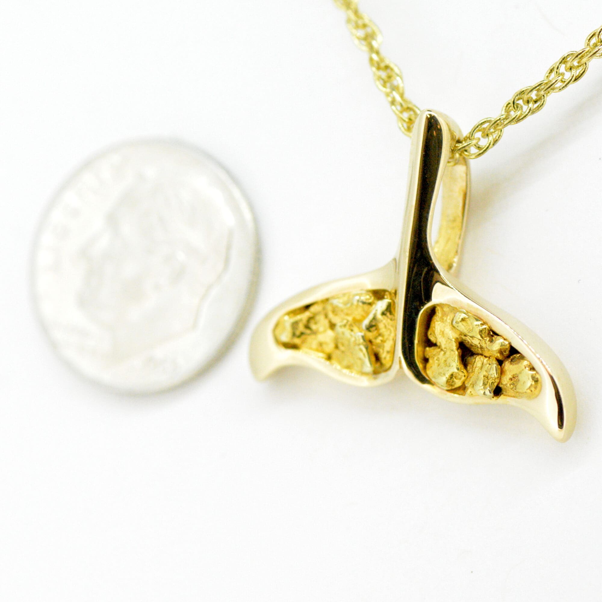 Gold Nugget Whale Tail Pendant - Image 2