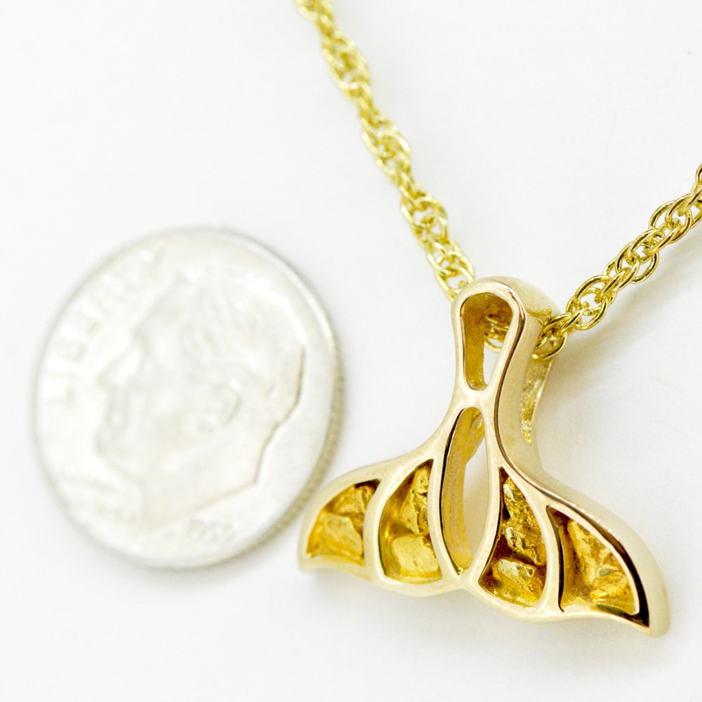 Gold Nugget Whale Tail Pendant - Image 2