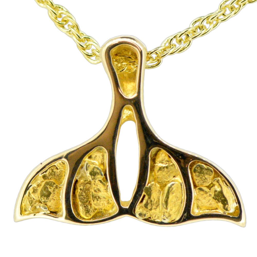 4 Panel Gold Nugget Whale Tail Pendant