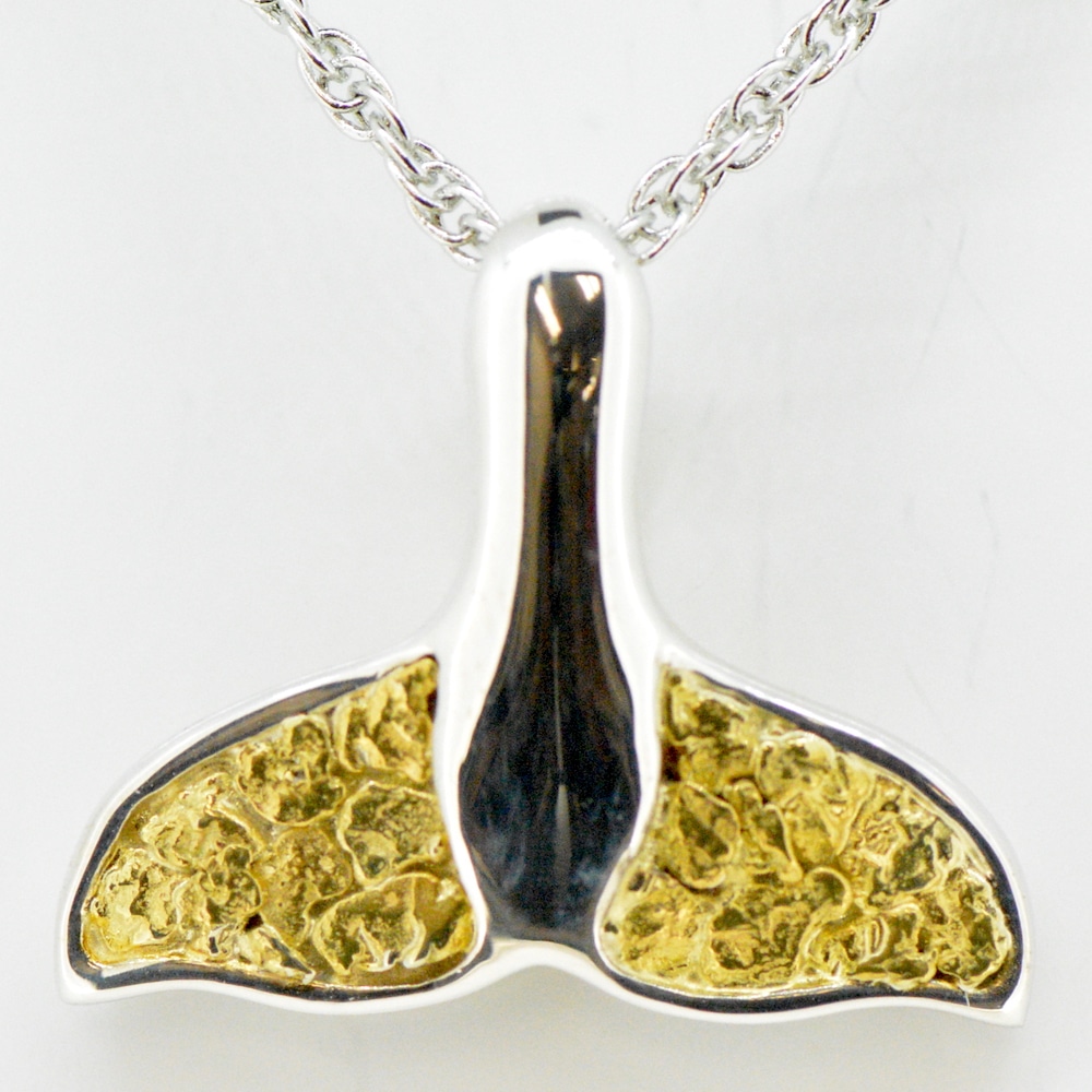 Large Gold Nugget Whale Tail On Silver