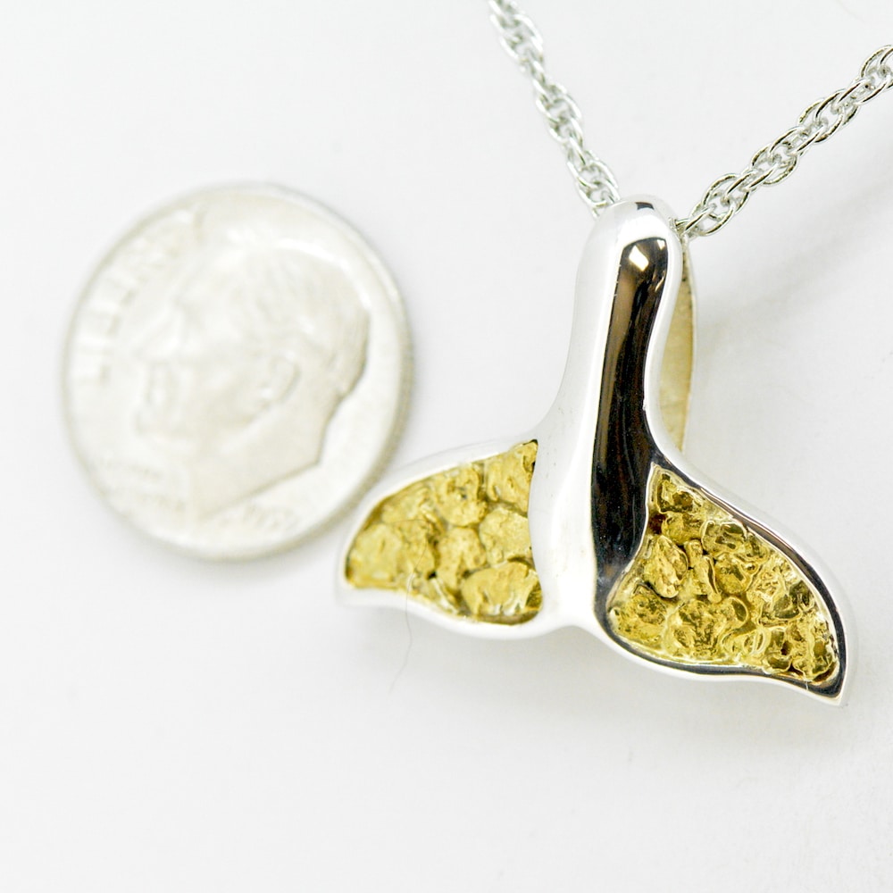 Large Gold Nugget Whale Tail On Silver - Image 2
