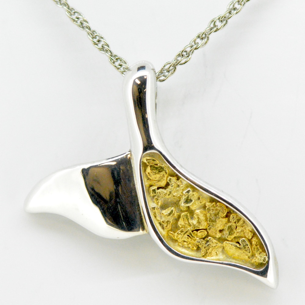 Large Gold Nugget Whale Tail On Silver