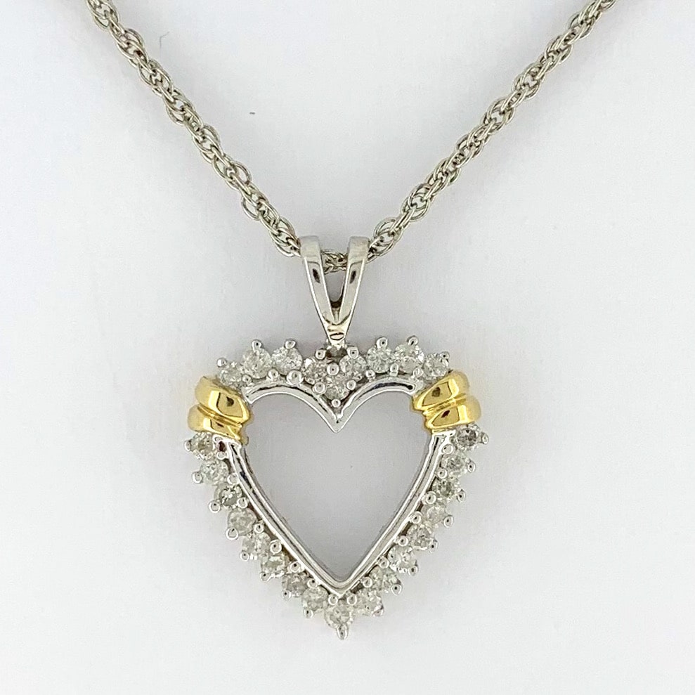 Estate Diamond Heart 10k White & Yellow Gold 6137