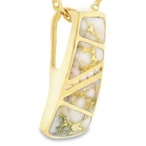 Diamond Inlaid Gold Quartz Pendant, Alaska Mint
