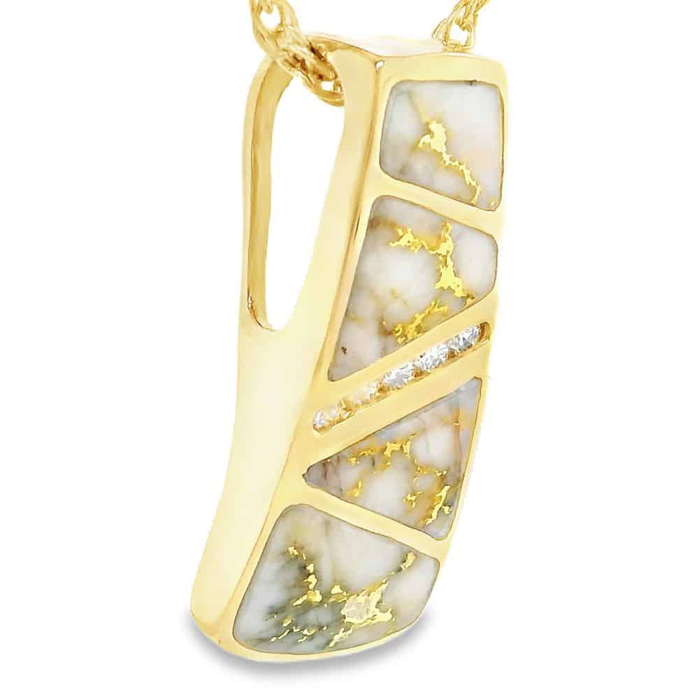 Diamond Inlaid Gold Quartz Pendant, Alaska Mint