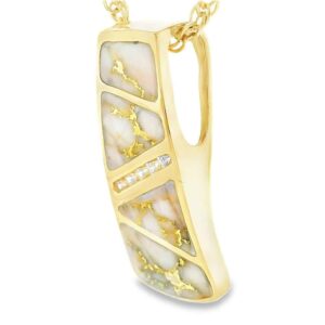 Diamond Inlaid Gold Quartz Pendant, Alaska Mint