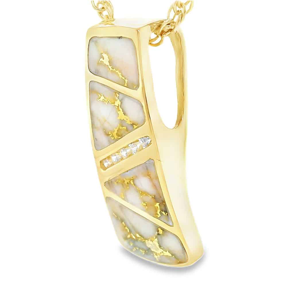 Diamond Inlaid Gold Quartz Pendant, Alaska Mint