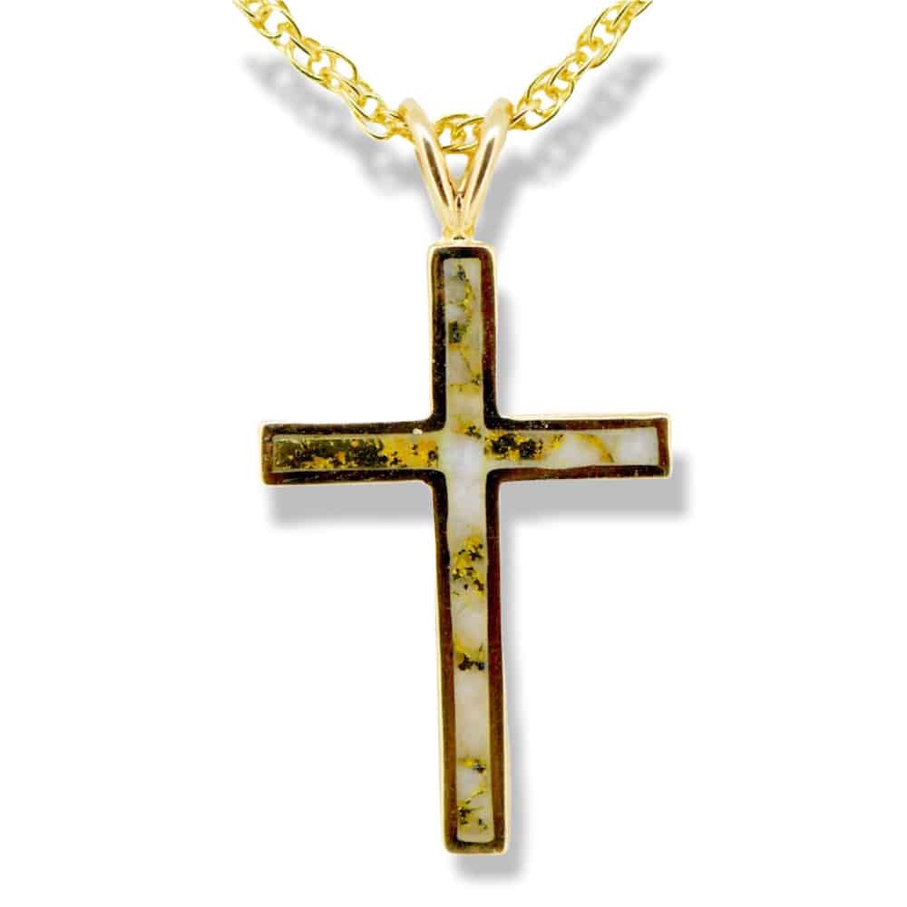 Gold Quartz Cross Pendant PCR11QX