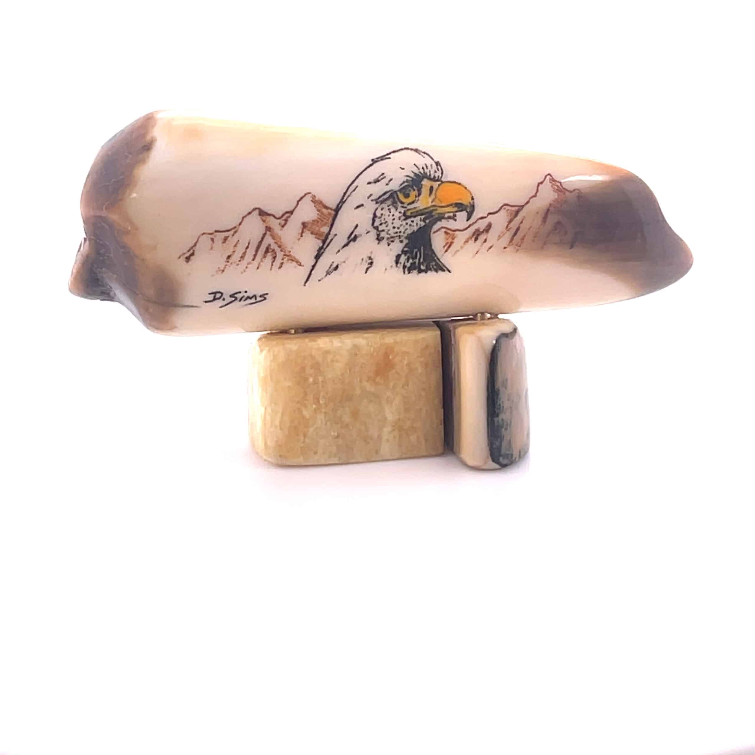Fossil Ivory with Eagle Head Scrimshaw Artwork