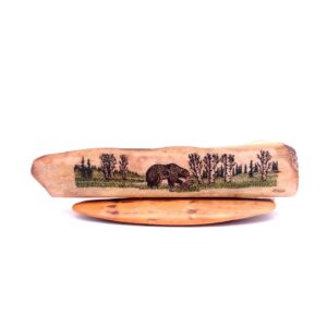 Ancient Eskimo Artifact with Grizzly Bear Scrimshaw Artwork