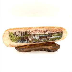 Fossil Ivory with Caribou Scrimshaw Artwork