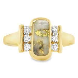 Oval Inlaid Design Gold Quartz Ring, Alaska Mint