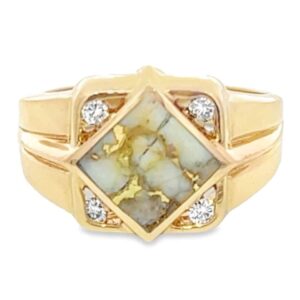 Gold Quartz Ring Inlaid with Diamonds, Alaska Mint