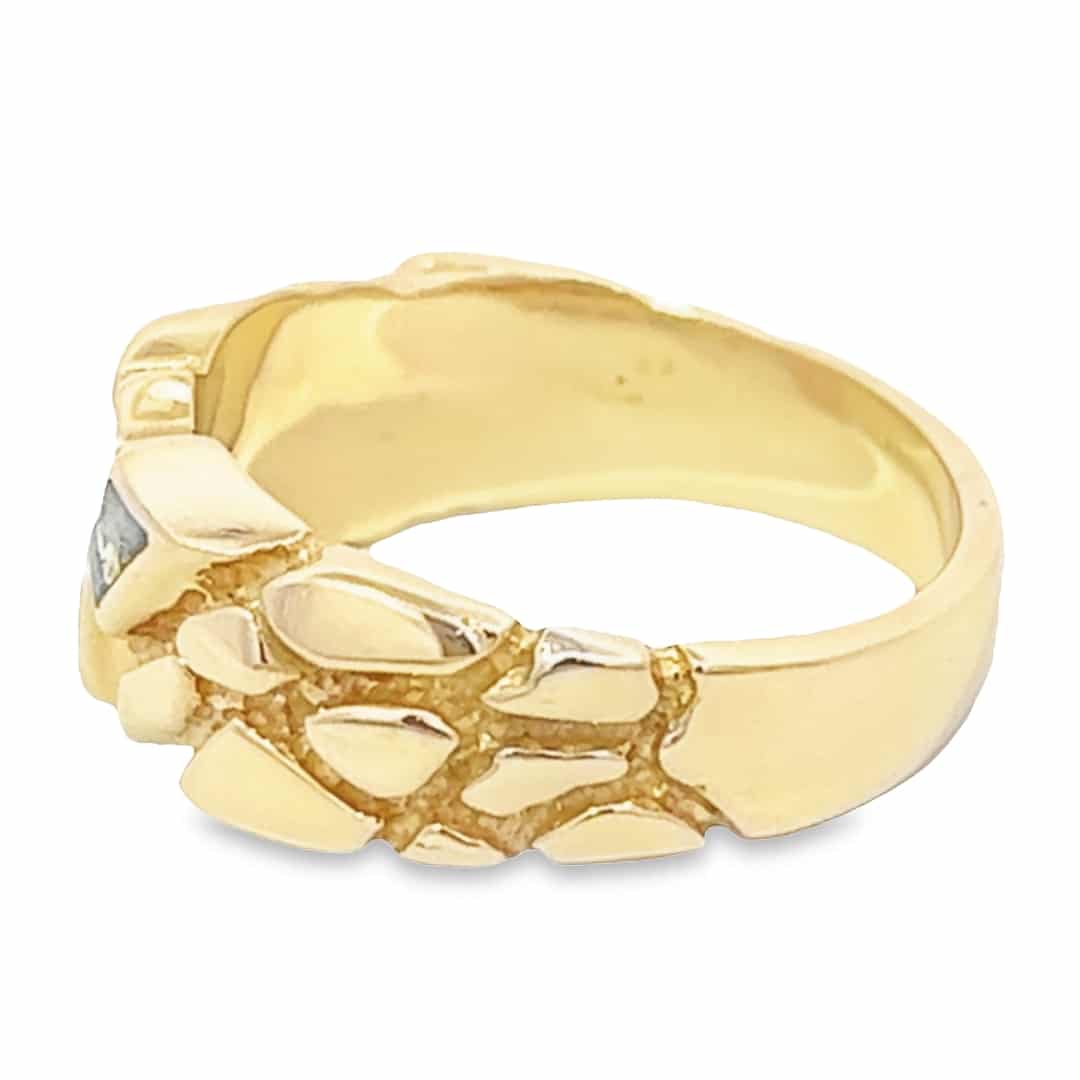Gold Quartz Ring 3 Section Inlaid Nugget Band, Alaska Mint