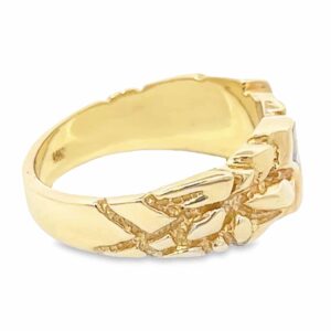 Gold Quartz Ring 3 Section Inlaid Nugget Band, Alaska Mint