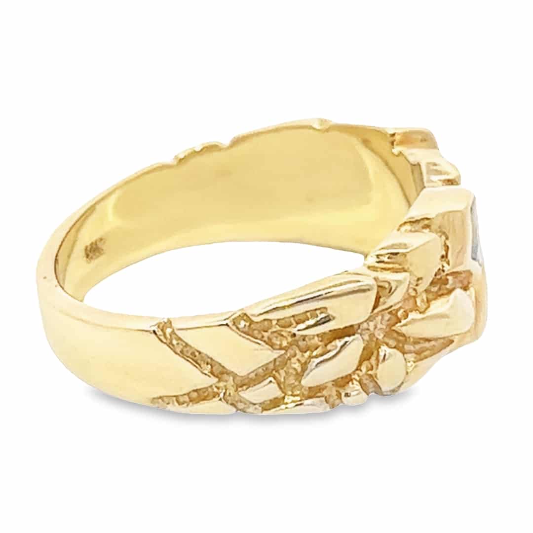 Gold Quartz Ring 3 Section Inlaid Nugget Band, Alaska Mint