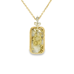 Fleur De Lis, Gold Quartz, Inlaid Diamond Pendant, Alaska Mint