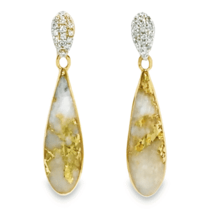 Teardrop with Diamond Inlay Gold Quartz Earrings, Alaska Mint