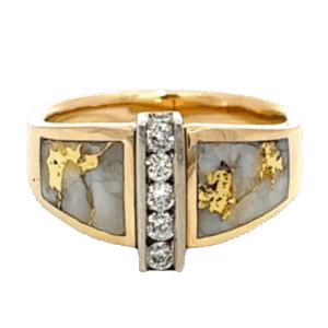 Double Sided, Gold Quartz, Ring, Inlaid with Diamonds, Alaska Mint