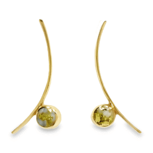 Curved Bar Gold Quartz Round Earrings, Alaska Mint
