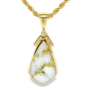 Pear Gold Quartz & Diamonds Inlaid Pendant, Alaska Mint