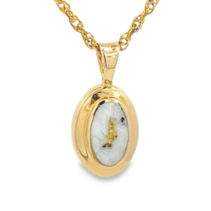Gold Quartz Oval Inlaid Design Pendant, Alaska Mint