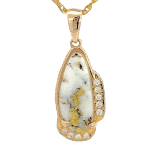 14k Freeform Diamond Gold Quartz Pendant, Alaska Mint
