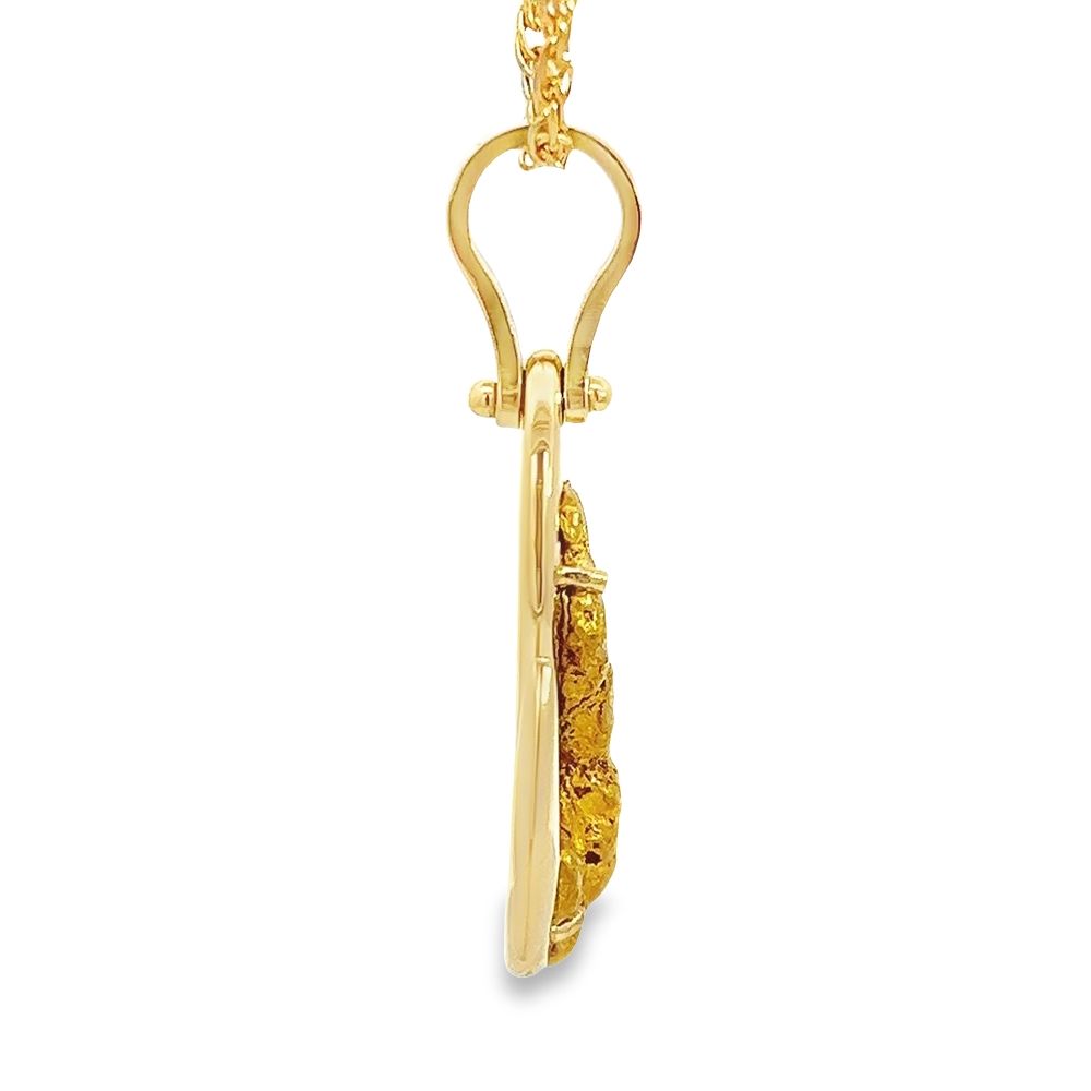 Gold Nugget Fishhook Pendant in 18k Yellow Gold, Alaska Mint