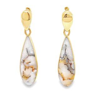 Gold Quartz Tear Drop Earrings, Alaska Mint